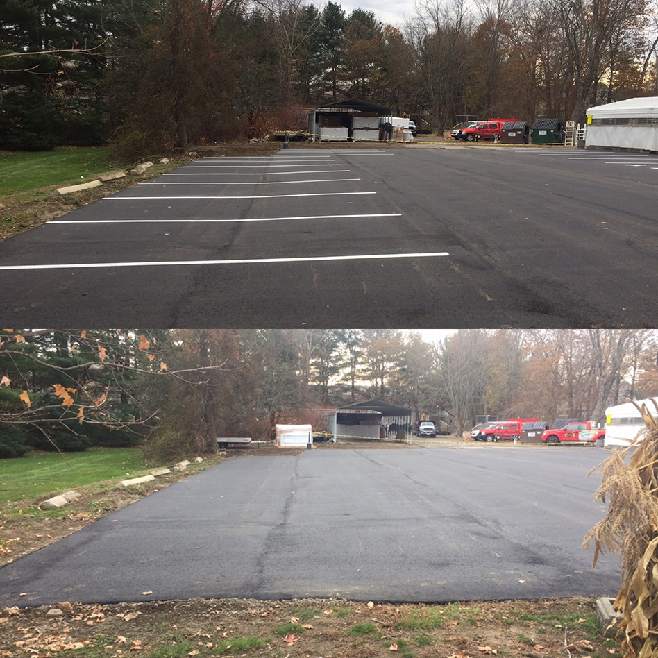 Before and after view of parking stalls at Matley’s Hot Tins and Pool’s