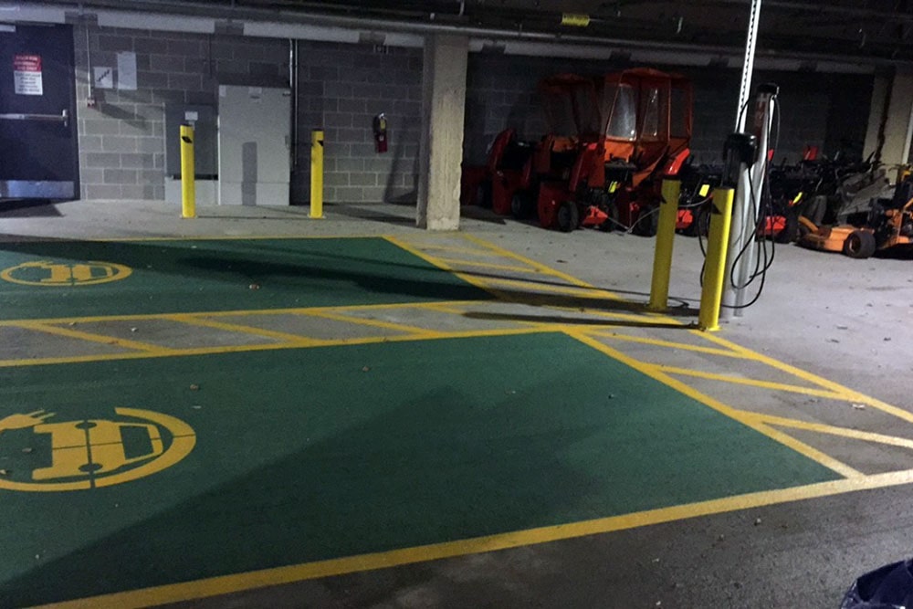 new ev charging spaces inside boston university parking garage