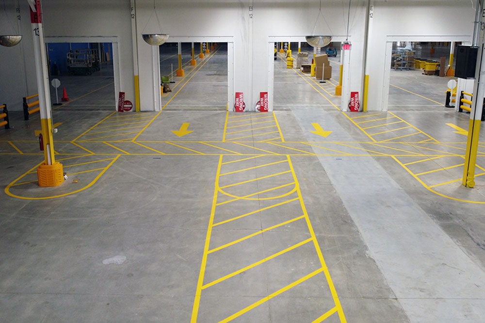new floor striping inside Amazon/Northpoint Construction’s warehouse