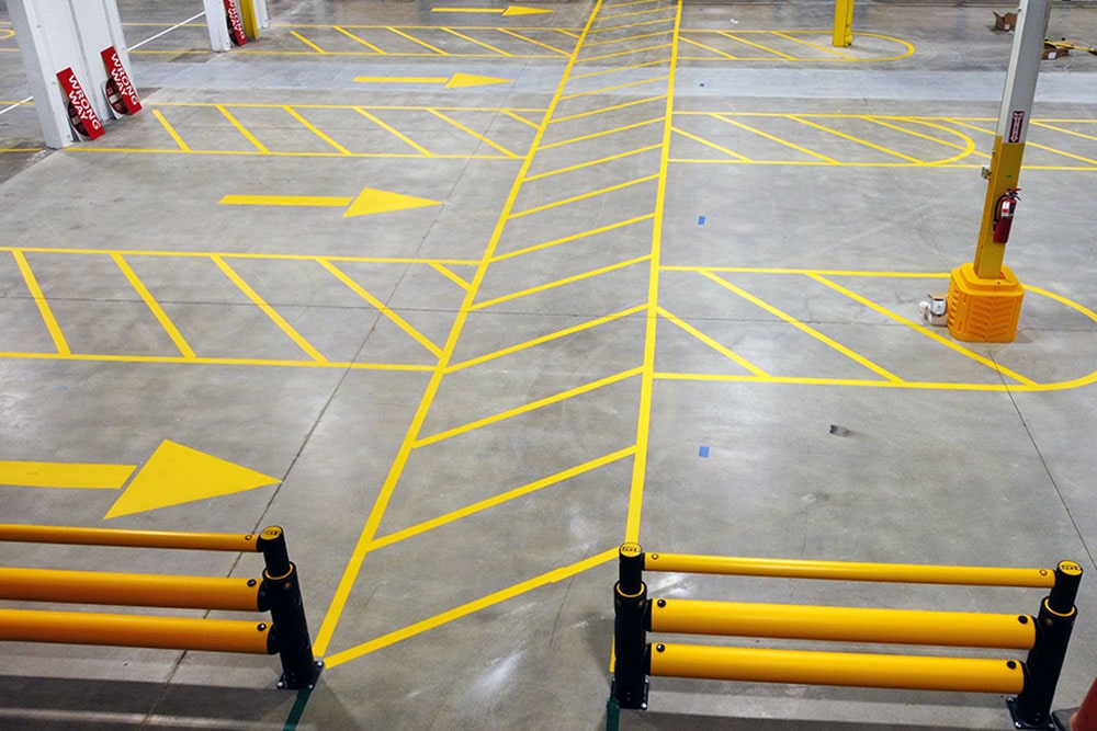 new traffic markings on Amazon/Northpoint Construction’s warehouse floor
