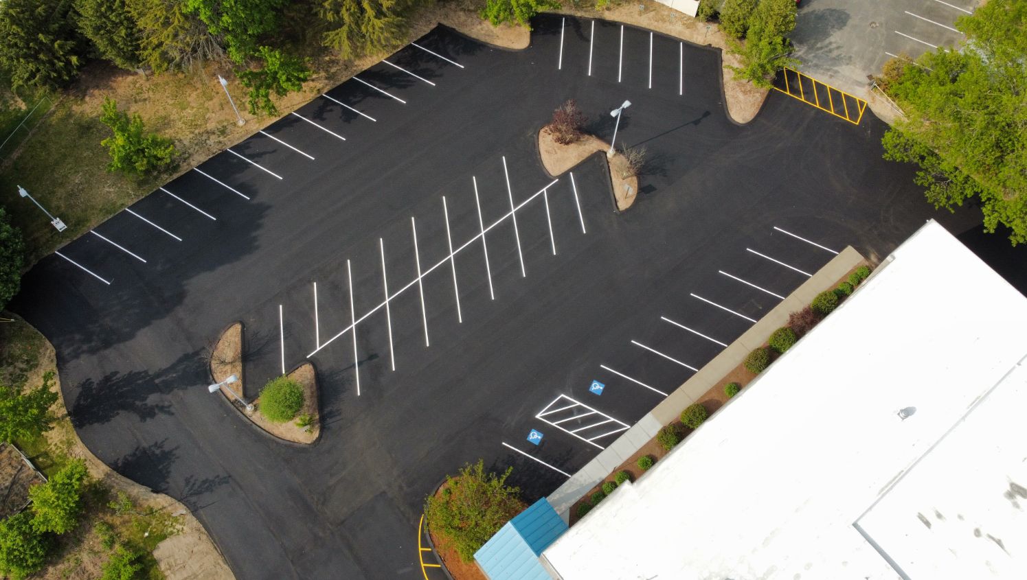 aerial view of the parking lot with new stalls