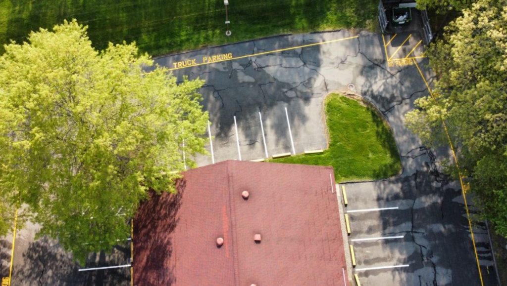 an aerial view of no-parking zones