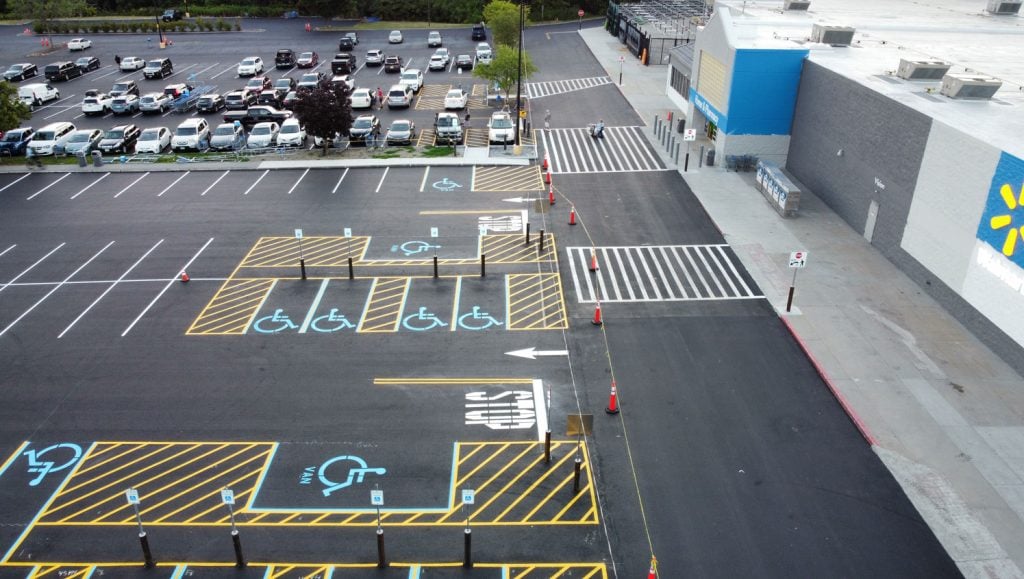 new parking lot striping at a walmart in claremont, nh