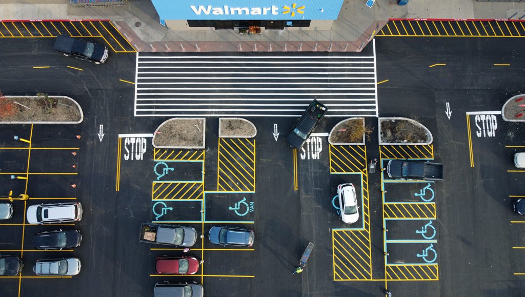 freshly striped parking stalls at a Walmart