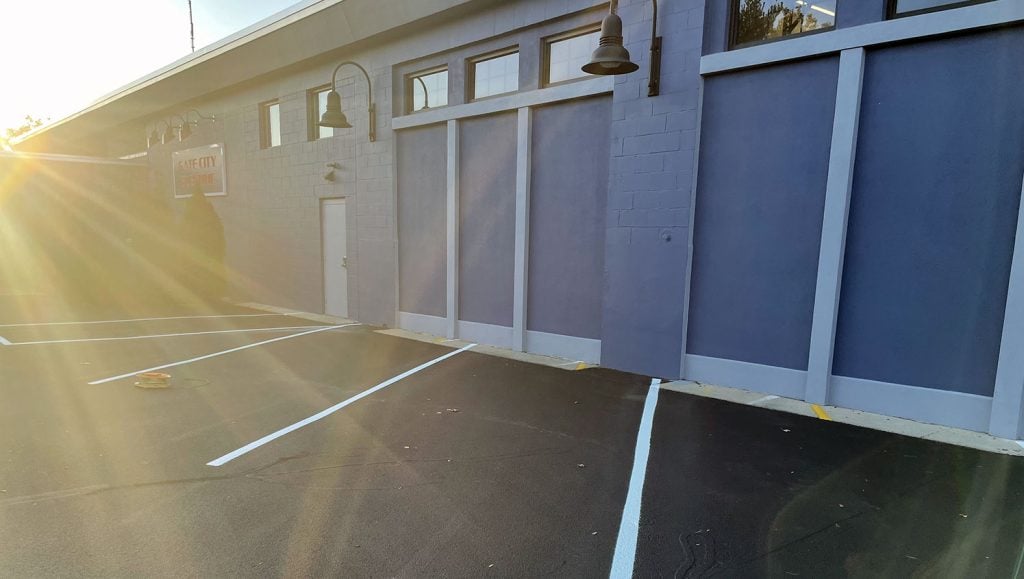 re-striped angled parking stalls