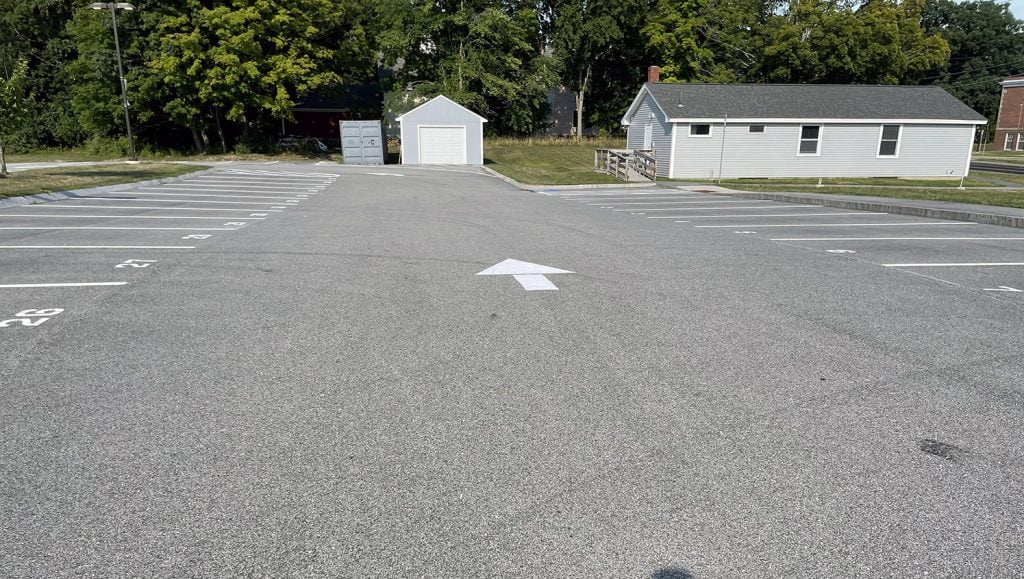 red-striped parking spaces