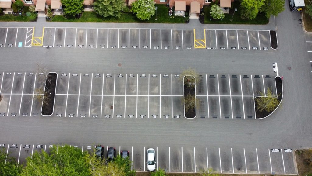 parking spots freshly painted for Brooksby Village parking lot
