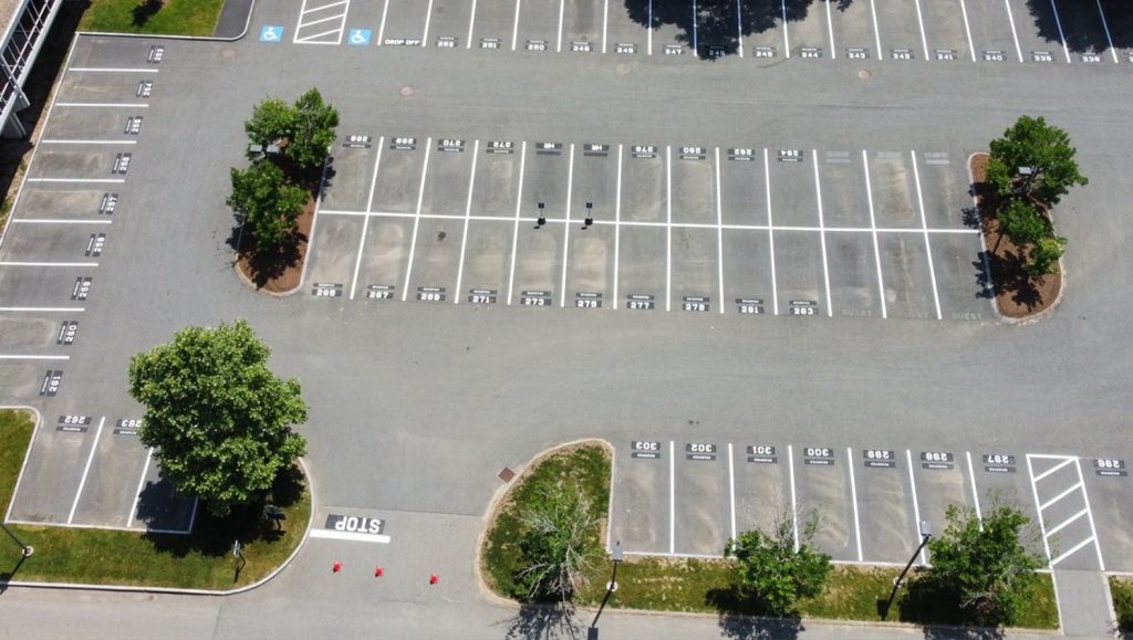 Brooksby Village parking lot freshly painted