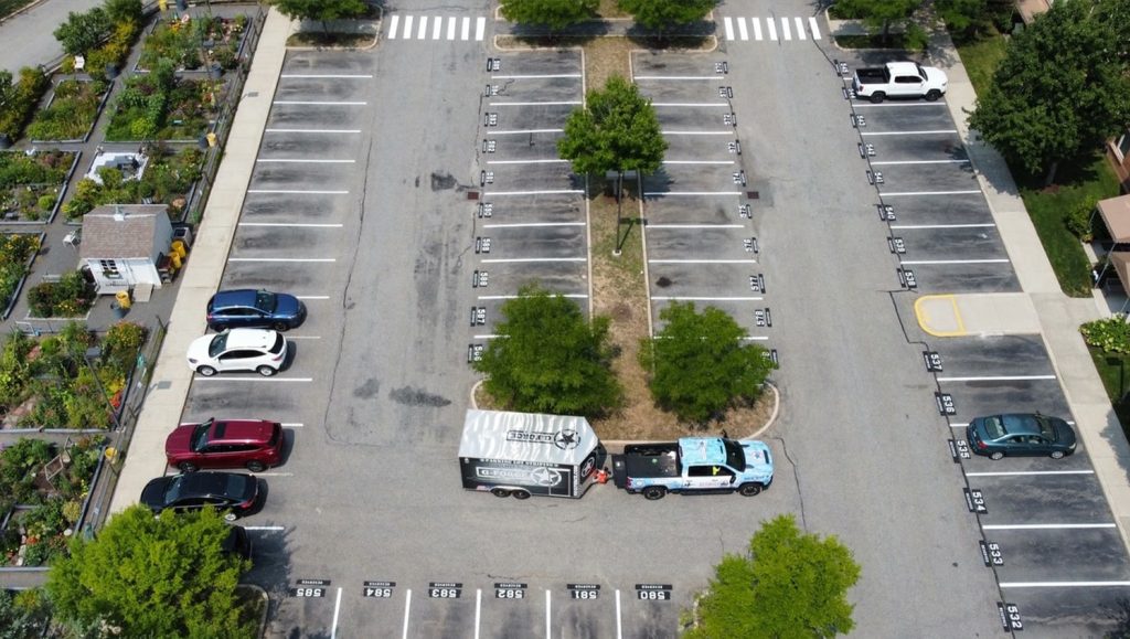 aerial view of Brooksby Village parking lot