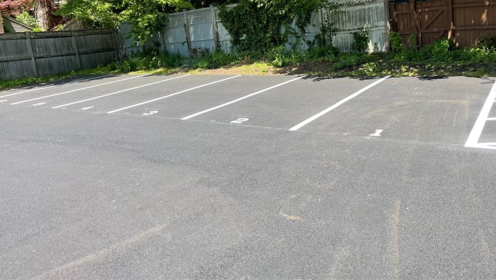 parking spots freshly painted for EJ Paving parking lot