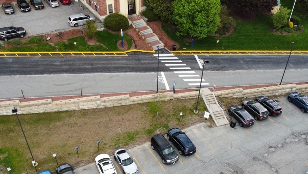 Lowell Hospital parking lot with freshly painted parking spots