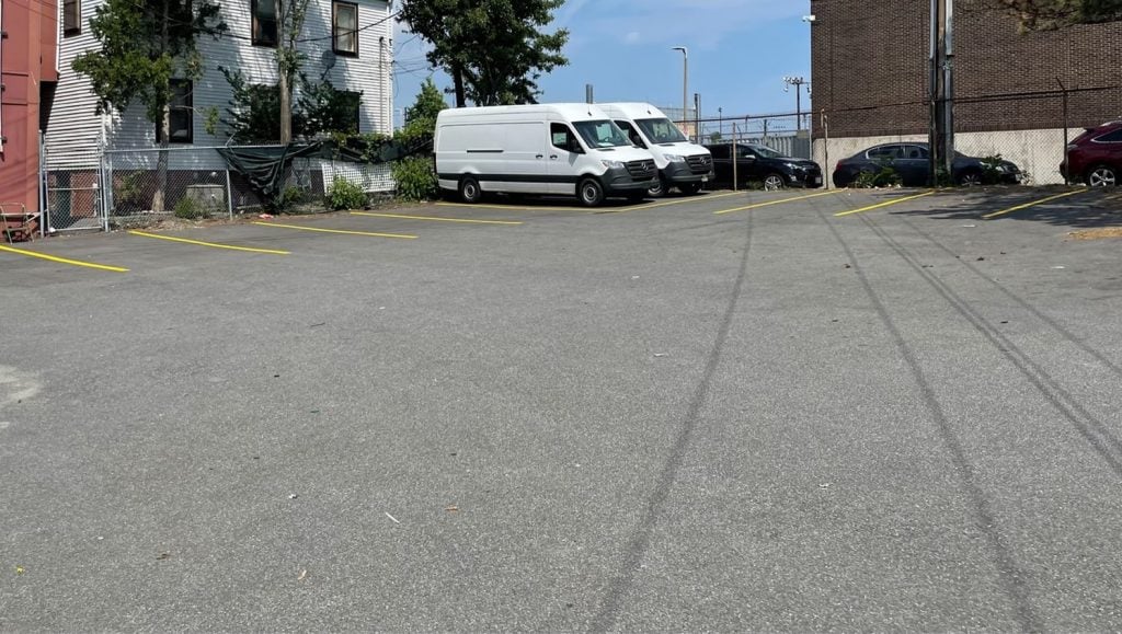 freshly painted line striping for Somerville Facilities Services parking lot