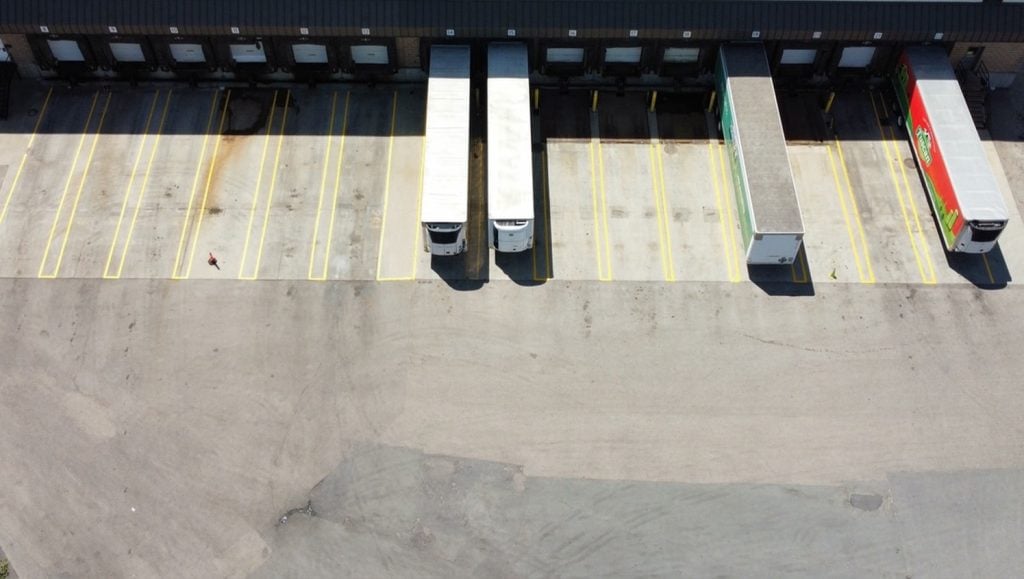 freshly painted line striping for Garelick Farms parking lot aerial view