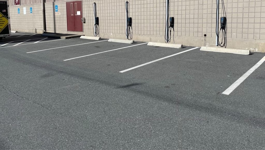 close-up of freshly painted parking spots