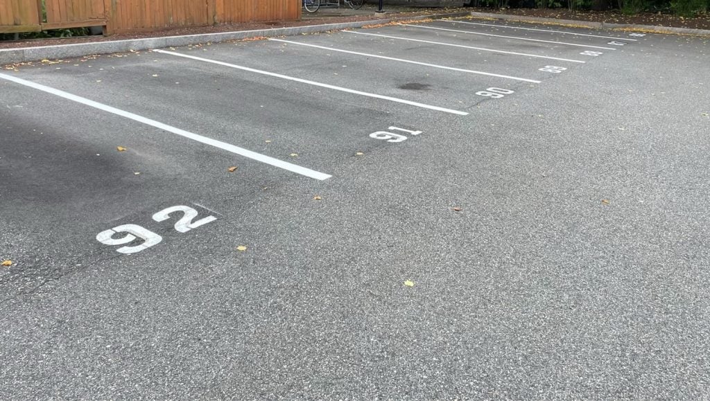 Skyline Realty parking lot with freshly painted line striping