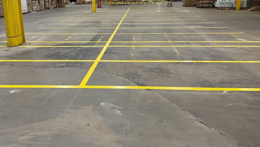 warehouse floor markings freshly painted for HD Supply