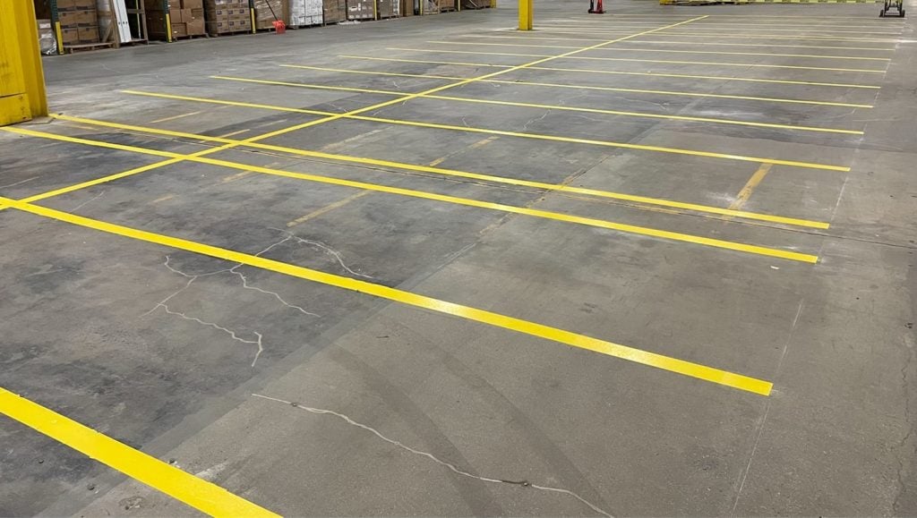 warehouse floor markings freshly painted for HD Supply warehouse