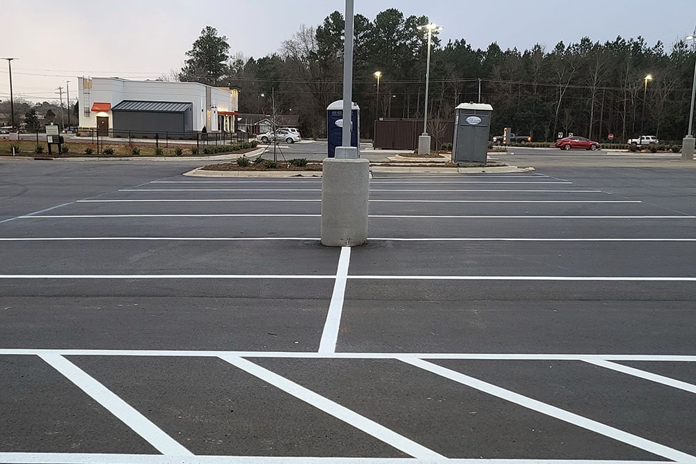 side view of new parking lot stalls in a Rock Hill, SC Aldi