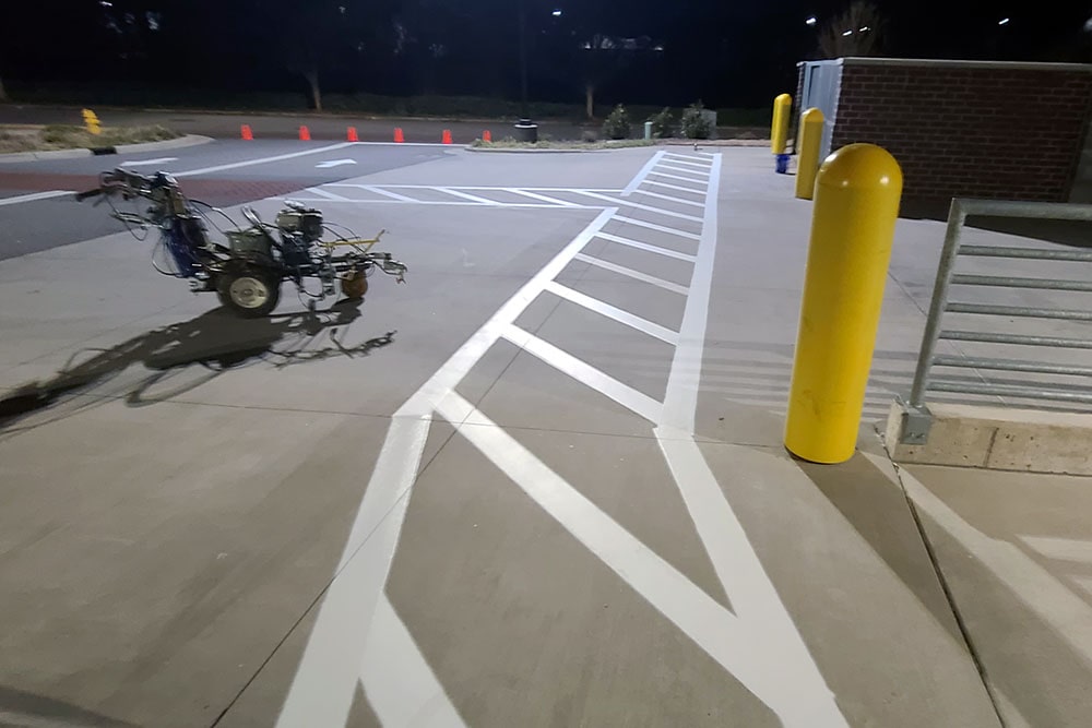 new parking lot markings at lidl grocery store