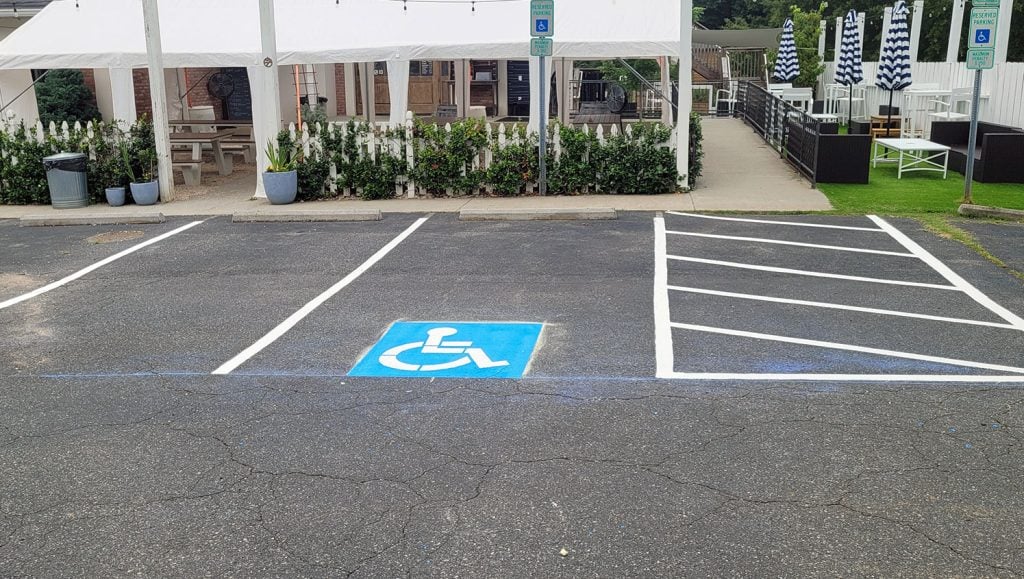 re-striped line striping in parking lot