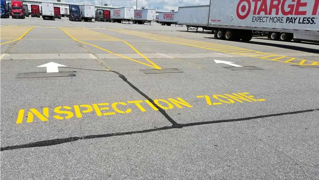 new inspection zone line striping for a Target distribution center