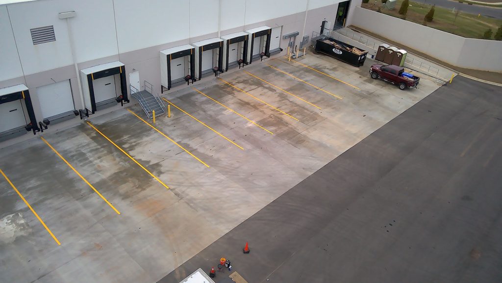 aerial view of re-striped loading dock markings