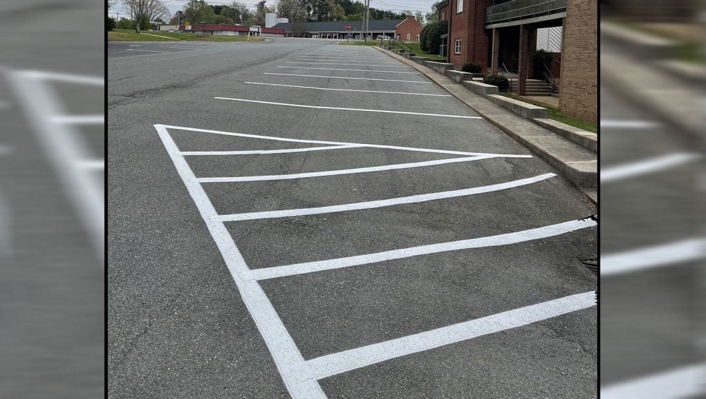 re-striped ada-compliant stalls at mint hill baptist church