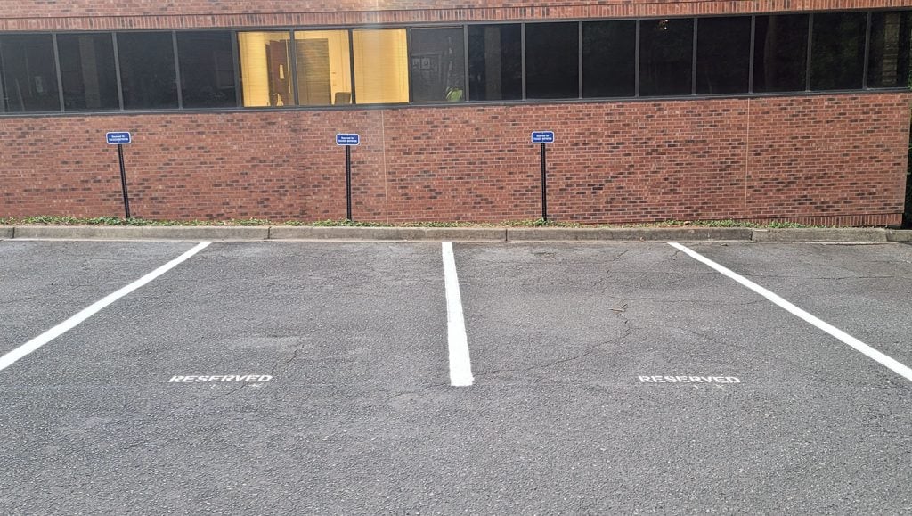 re-striped parking stalls for financial group parking lot