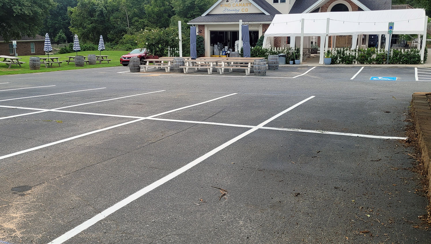 re-striped parking stalls for a brewery