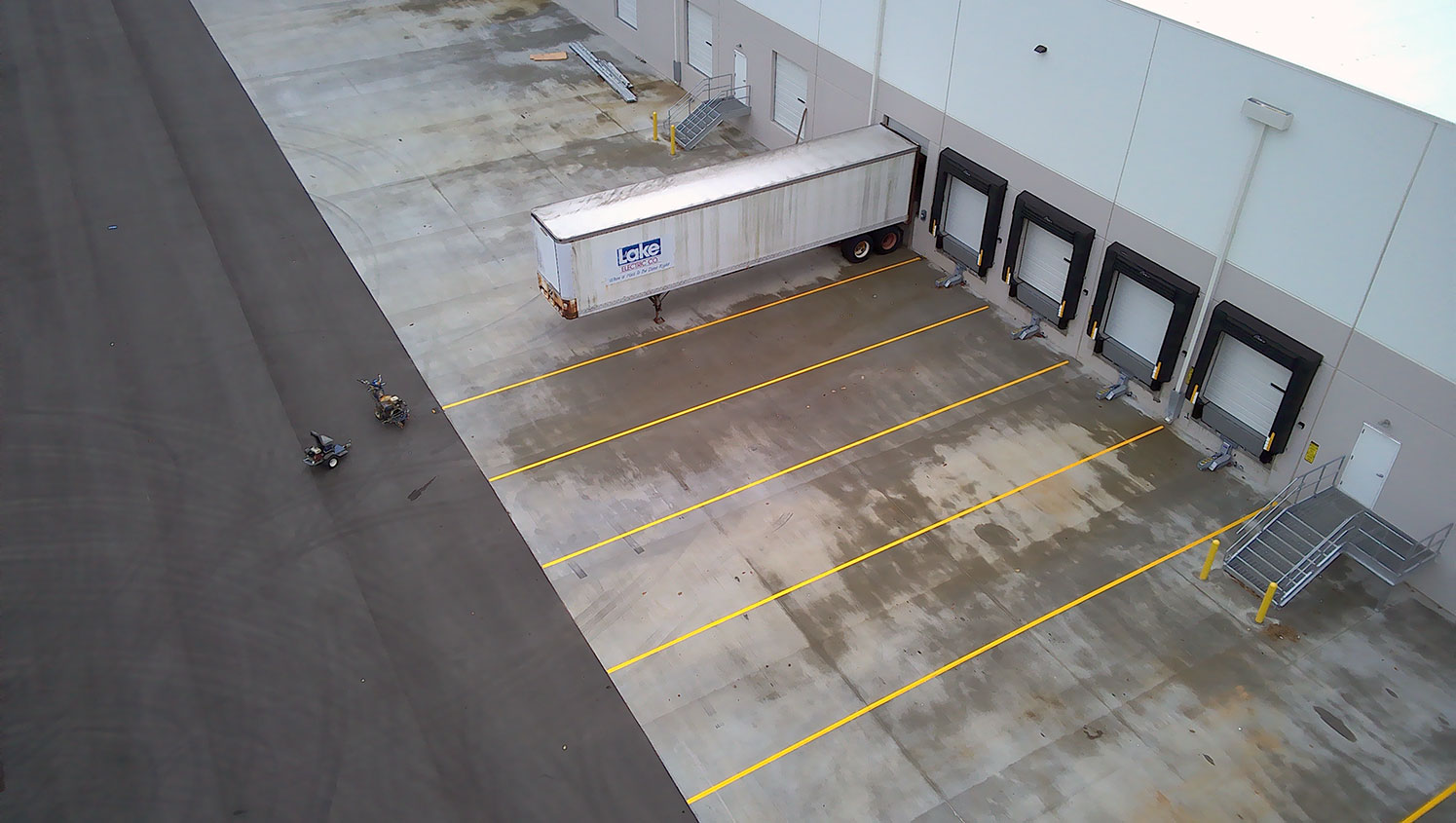 aerial view of re-striped loading dock markings