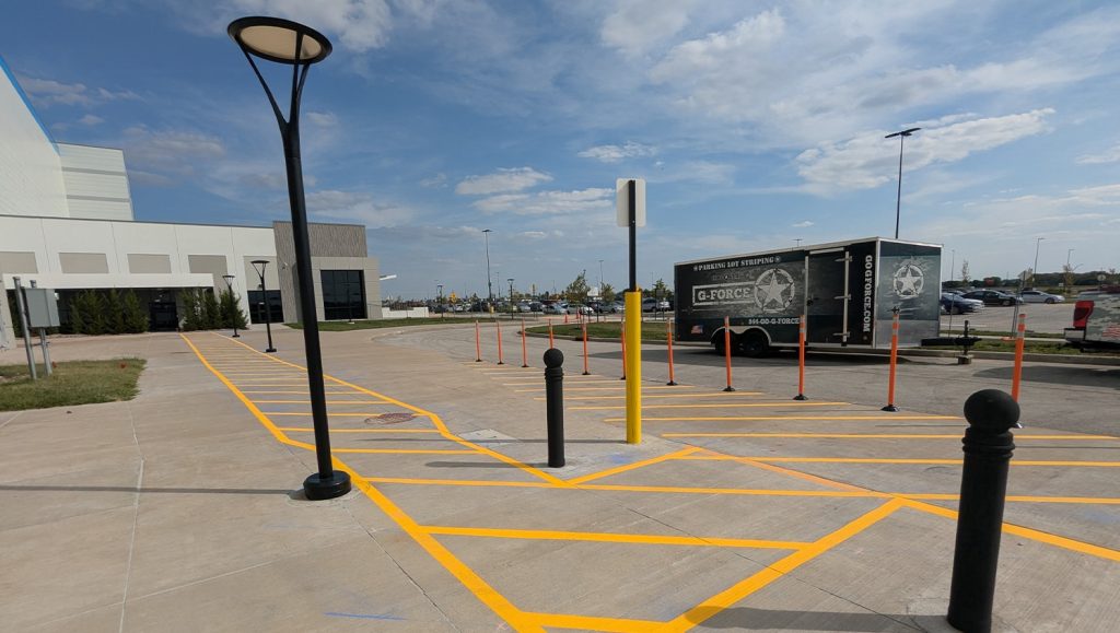 line striping freshly painted for amazon parking lot