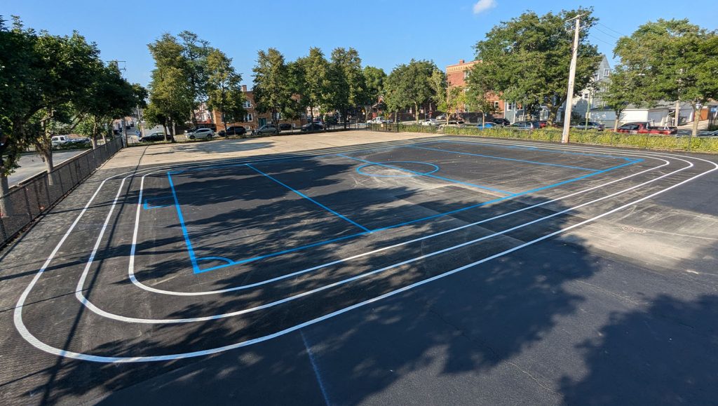 freshly painted line markings for William P Nixon Elementary School