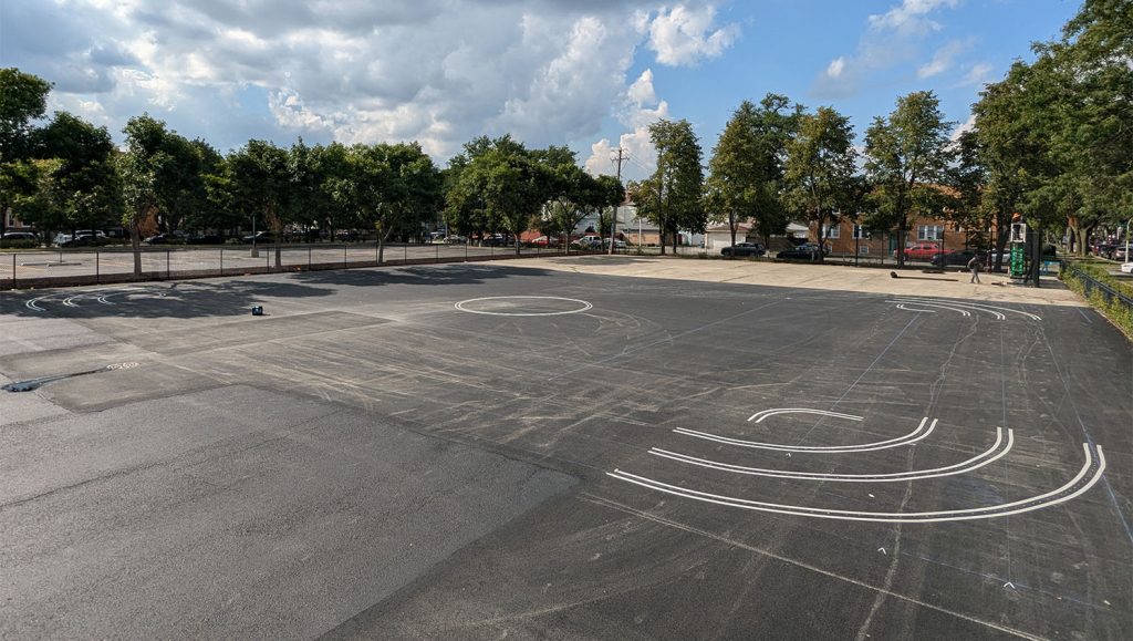 William P Nixon Elementary School with new freshly painted line markings