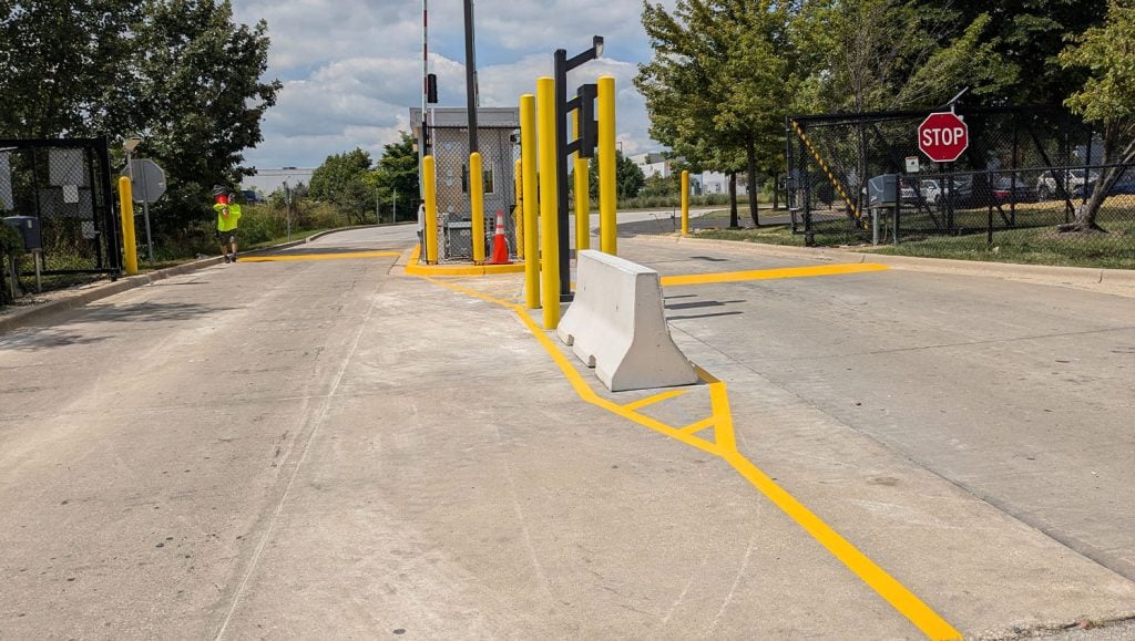 close-up of "stop" freshly painted for FedEx GroundFedEx Ground parking lot