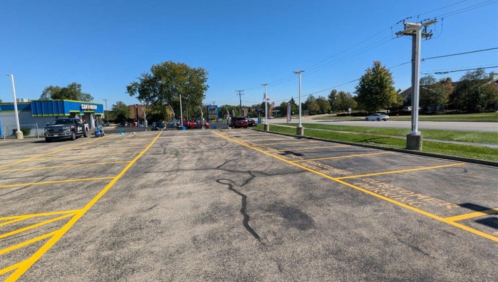 Tesla Dealership parking lot freshly painted line markings