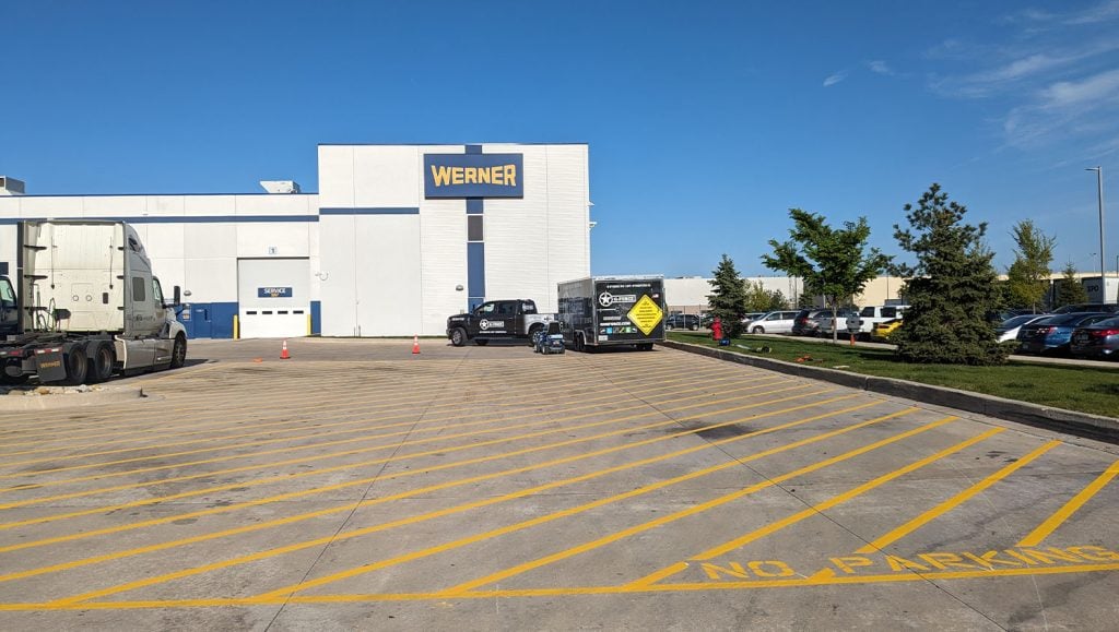 front view of Werner Transportation freshly painted
