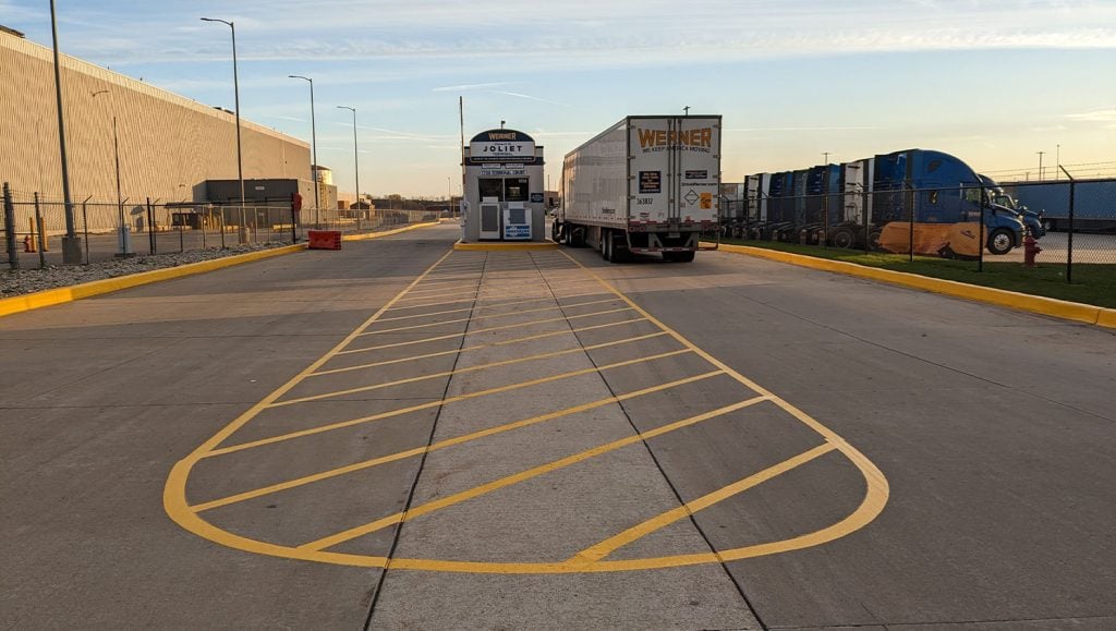 freshly painted line striping for Werner Transportation parking lot