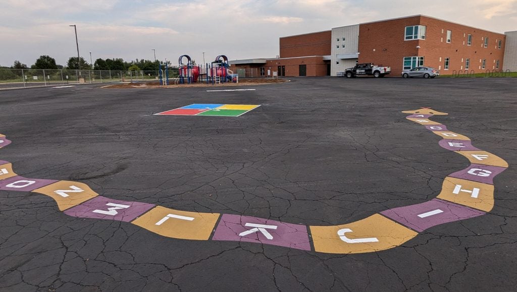 freshly painted line striping for Gilberts Elementary School playground