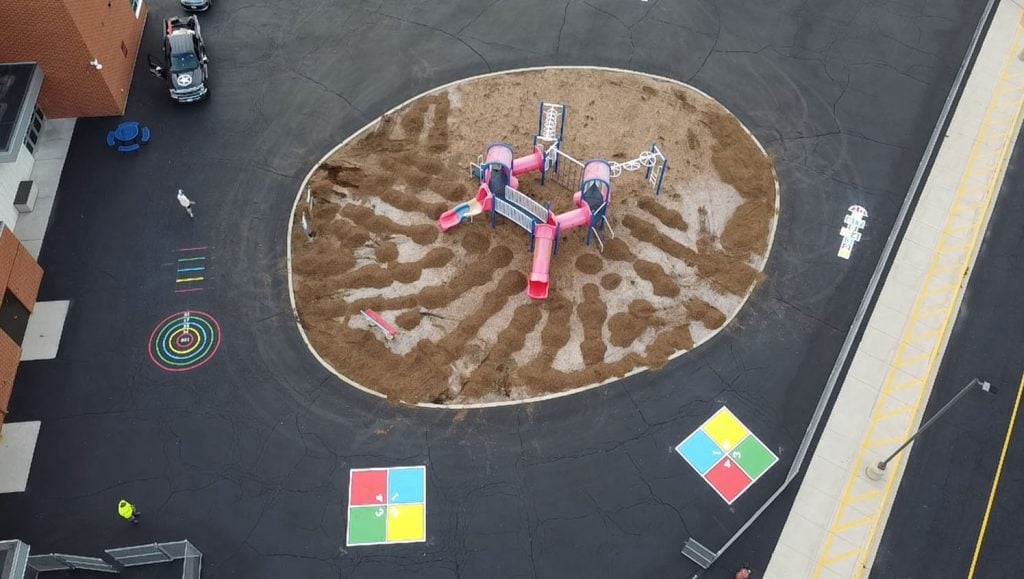 aerial view of Gilberts Elementary School playground freshly painted