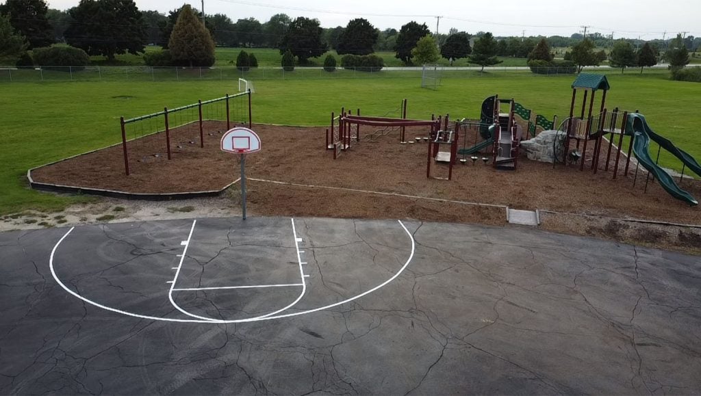 aerial view of Gilberts Elementary School basketball court freshly painted
