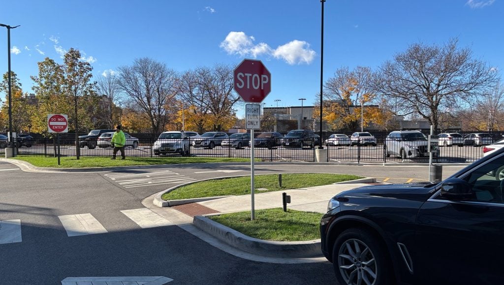 stop sign installed for East Lake Management parking lot