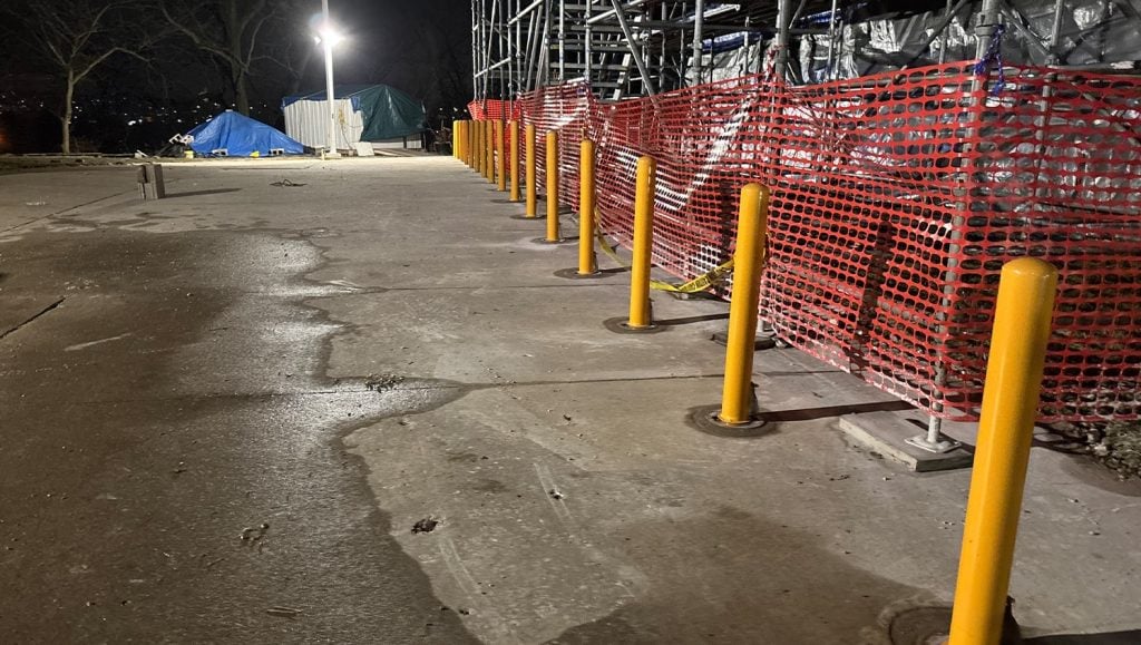 bollards installed for Hindu Temple of Greater Chicago parking lot