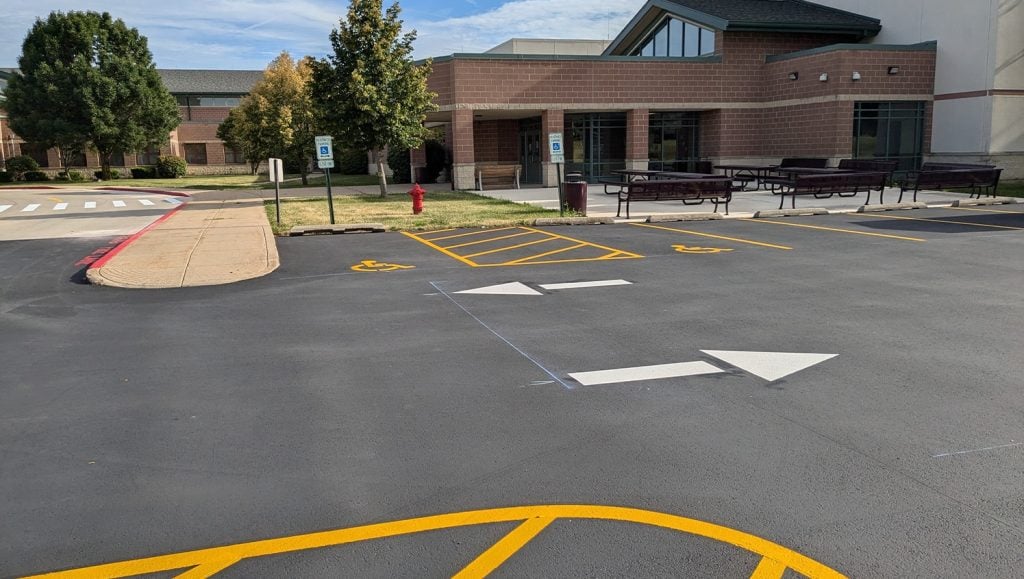 Mendota High School parking lot freshly painted