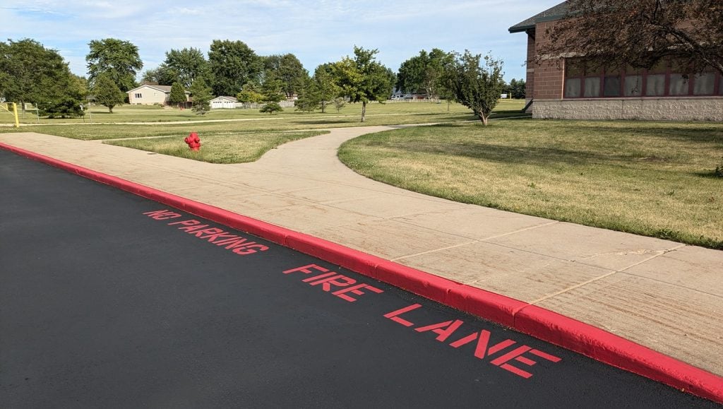 fire lane striping for Mendota High School parking lot