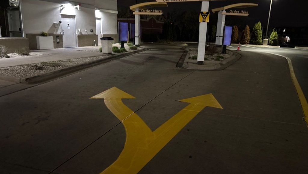 freshly painted line striping for Mcdonads parking lot