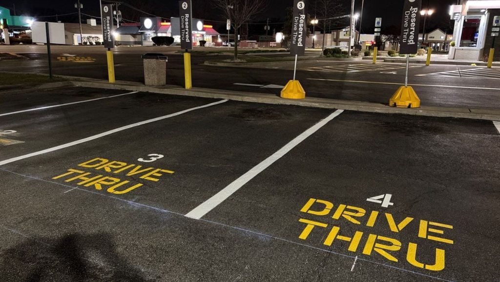 parking spots freshly painted for McDonalds