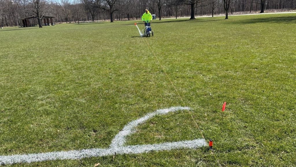 G-FORCE® employee line striping soccer field for Assyrian National Council of Illinois