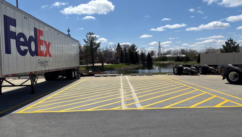 freshly painted line markings for FedEx Grounds parking lot