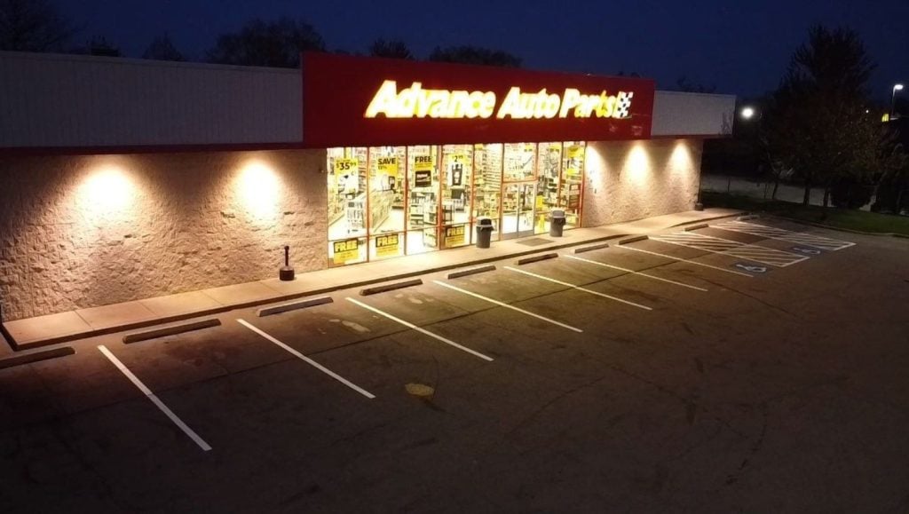 Advance Auto Parts parking lot freshly painted