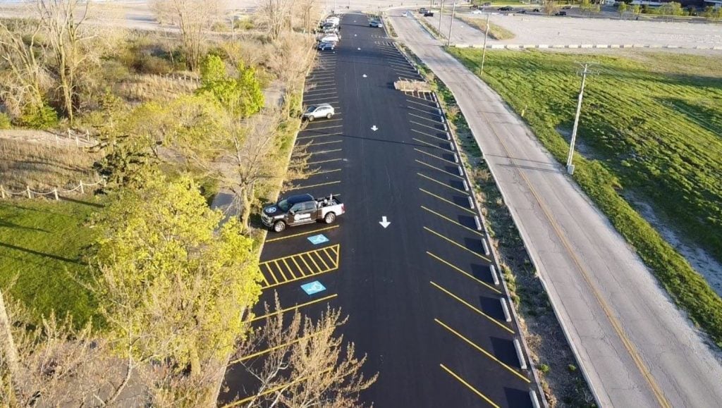 aerial view of freshly painted parking spot for City of Waukegan